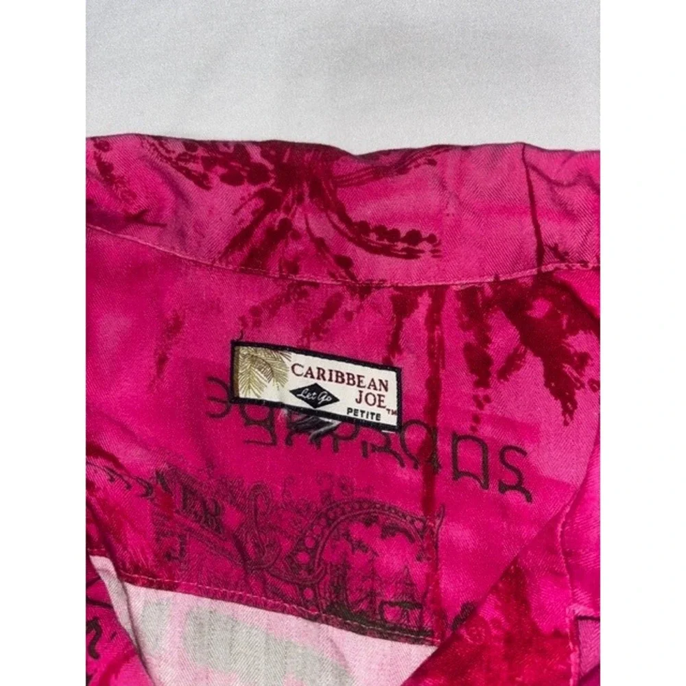Caribbean Joe Pink Tropical Palm Tree Print Button Front Shirt Petite Womens M - Picture 7 of 7